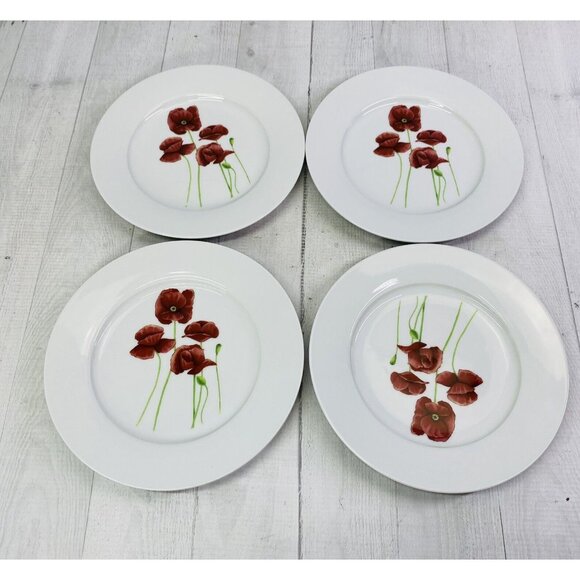 Creative Tops FIELD POPPIES England  Red On White Porcelain Salad Plates Set 7 - Picture 2 of 9